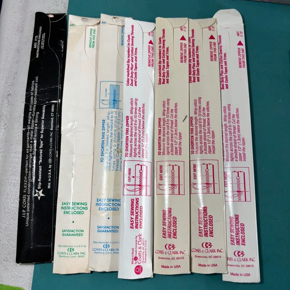 Vintage Coats Clark JP Coats Zipper Lot‎ 7pc 20-22in Metal Separating Polyester